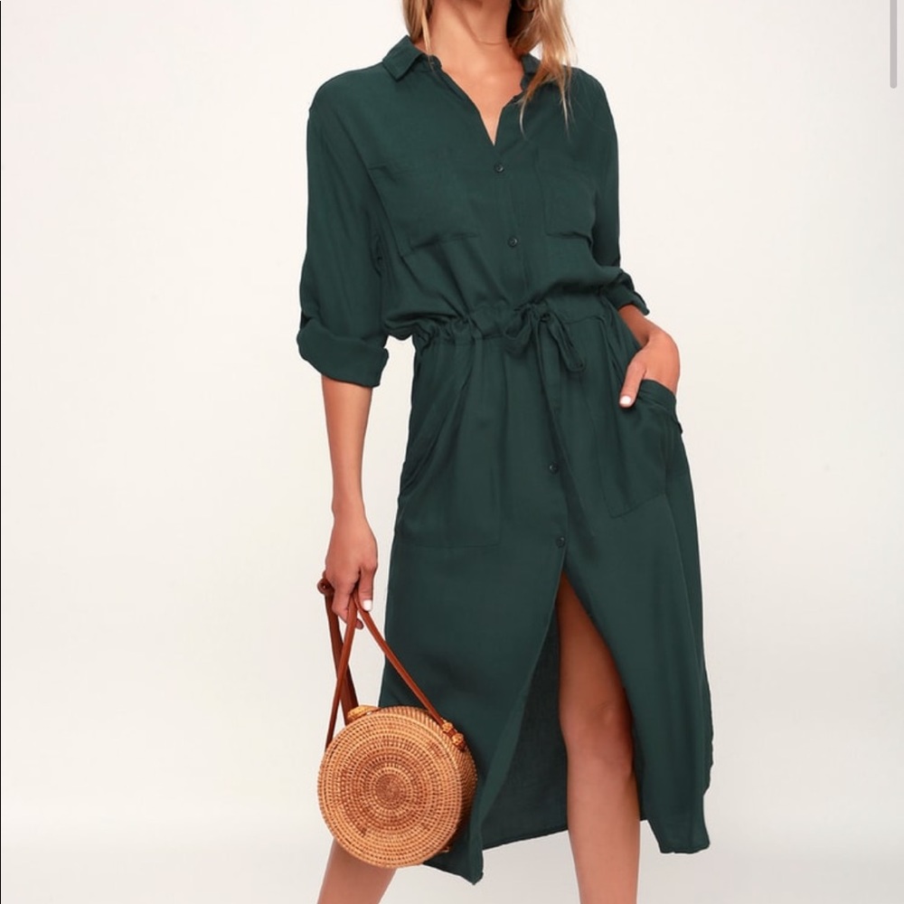 Brewer forest green midi shirt dress